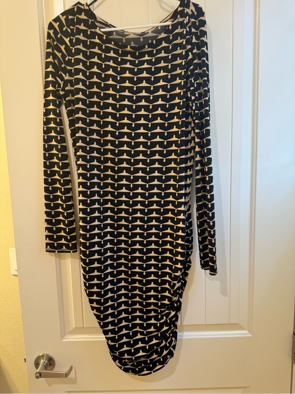 Black and Tan Patterned Ruched Side Women’s Dress